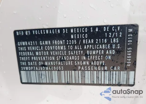 2013 Volkswagen Jetta 2.5L Se из США, поврежденный, VIN 3VWDP7AJ8DM409053